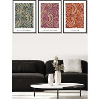 ARTZE Set of 3 Black Framed William Morris Vintage Larkspur Autumn Colours Wall Art | Size: W33 cm x H45 cm x D20mm