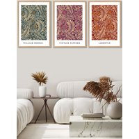 ARTZE Set of 3 Oak Framed William Morris Vintage Larkspur Autumn Colours Wall Art | Size: W45 cm x H62 cm x D20mm