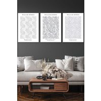 ARTZE Set of 3 White Framed Light Grey William Morris Vintage Floral Wall Art | Size: W33 cm x H45 cm x D20mm