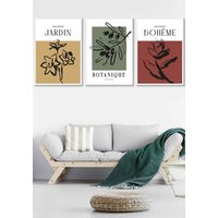 ARTZE Set of 3 White Framed Minimalist Sketch Leaves Flowers Yellow Red Green Wall Art | Size: W53 cm x H73 cm x D20mm