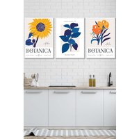 ARTZE Set of 3 White Framed Flower Market Sunflower Yellow Blue Wall Art in Bright Yellow | Size: W45 cm x H62 cm x D20mm