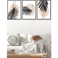 ARTZE Set of 3 Black Framed Abstract Watercolour Black Palm Leaves Wall Art | Size: W45 cm x H62 cm x D20mm