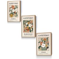 ARTZE Flower Market Paris Exhibition in Neutral Colours Framed Wall Art - Small in Light Oak | Size: W33 cm x H45 cm x D20mm