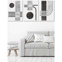 ARTZE Set of 3 White Framed Mid Century Graphical Shapes in black & Grey Wall Art in Dark Grey | Size: W53 cm x H73 cm x D20mm