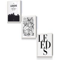 ARTZE LEEDS Skyline Street Map City Prints Framed Wall Art - Small in White | Size: W33 cm x H45 cm x D20mm