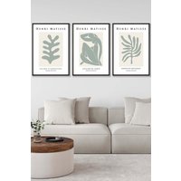 ARTZE Matisse Floral & Nude in Green & Beige Framed Wall Art - Large in Black | Size: W53 cm x H73 cm x D20mm