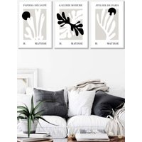 ARTZE Set of 3 White Framed Matisse Floral Cut Out Style in Black & Beige Wall Art | Size: W53 cm x H73 cm x D20mm