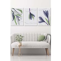ARTZE Set of 3 White Framed Graphical Line Art Spring Tulips Wall Art in Pink | Size: W33 cm x H45 cm x D20mm