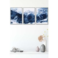 ARTZE Abstract Navy Blue Mountains Framed Wall Art - Medium in Light Grey | Size: W45 cm x H62 cm x D20mm