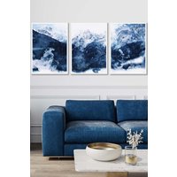 ARTZE Abstract Navy Blue Mountains Framed Wall Art - Large in White | Size: W53 cm x H73 cm x D20mm