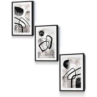 ARTZE Abstract Black Grey Watercolour Shapes Framed Wall Art - Small | Size: W33 cm x H45 cm x D20mm