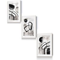ARTZE Abstract Black Grey Watercolour Shapes Framed Wall Art - Small in White | Size: W33 cm x H45 cm x D20mm
