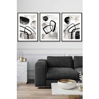ARTZE Abstract Black Grey Watercolour Shapes Framed Wall Art - Large | Size: W53 cm x H73 cm x D20mm