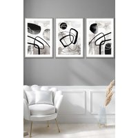 ARTZE Abstract Black Grey Watercolour Shapes Framed Wall Art - Large in Light Grey | Size: W53 cm x H73 cm x D20mm