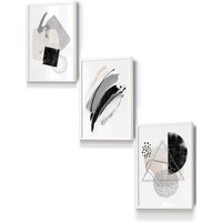 ARTZE Abstract Black Grey Ivory Watercolour Shapes Framed Wall Art - Small in White | Size: W33 cm x H45 cm x D20mm