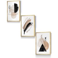 ARTZE Abstract Black Beige Watercolour Shapes Framed Wall Art - Small in Metallic Gold | Size: W33 cm x H45 cm x D20mm