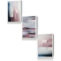 ARTZE Abstract Navy Blue Grey Blush Pink Oil Framed Wall Art - Small in White | Size: W33 cm x H45 cm x D20mm