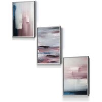 ARTZE Abstract Navy Blue Grey Blush Pink Oil Framed Wall Art - Small in Light Grey | Size: W33 cm x H45 cm x D20mm