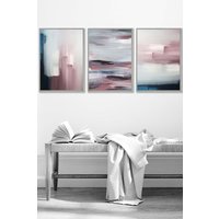 ARTZE Abstract Navy Blue Grey Blush Pink Oil Framed Wall Art - Medium in Light Grey | Size: W45 cm x H62 cm x D20mm