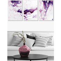 ARTZE Set of 3 White Framed Purple Pink Abstract Ocean Waves Wall Art | Size: W53 cm x H73 cm x D20mm