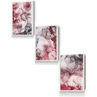 ARTZE Abstract Floral Fluid in Red & Grey Framed Wall Art - Small in White | Size: W33 cm x H45 cm x D20mm