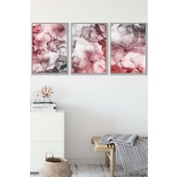 ARTZE Abstract Floral Fluid in Red & Grey Framed Wall Art - Medium in Light Grey | Size: W45 cm x H62 cm x D20mm