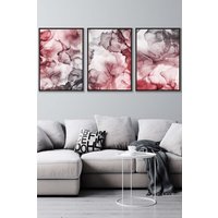 ARTZE Abstract Floral Fluid in Red & Grey Framed Wall Art - Large in Black | Size: W53 cm x H73 cm x D20mm