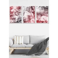 ARTZE Abstract Floral Fluid in Red & Grey Framed Wall Art - Large in White | Size: W53 cm x H73 cm x D20mm