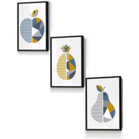 ARTZE Geometric Fruit Apple Blue Yellow Framed Wall Art - Small in Black | Size: W33 cm x H45 cm x D20mm
