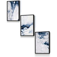 ARTZE Navy Blue Abstract Ocean Waves Framed Wall Art - Small in Black | Size: W33 cm x H45 cm x D20mm