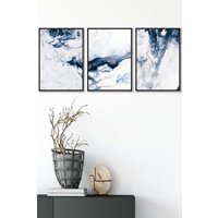 ARTZE Navy Blue Abstract Ocean Waves Framed Wall Art - Medium in Black | Size: W45 cm x H62 cm x D20mm