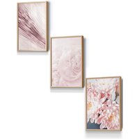 ARTZE Abstract Pink Macro Floral Framed Wall Art - Small in Light Oak | Size: W33 cm x H45 cm x D20mm