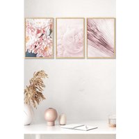ARTZE Abstract Pink Macro Floral Framed Wall Art - Medium in Light Oak | Size: W45 cm x H62 cm x D20mm