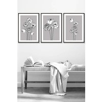 ARTZE Sketch Art Peonies on Grey Framed Wall Art - Medium in Black | Size: W45 cm x H62 cm x D20mm