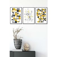 ARTZE Mid Century Graphical Grey Yellow Framed Wall Art - Medium in Dark Grey | Size: W45 cm x H62 cm x D20mm