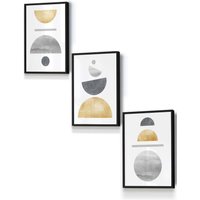 ARTZE Golden Yellow & Grey Abstract Mid Century Geometric Framed Wall Art - Small in Black | Size: W33 cm x H45 cm x D20mm