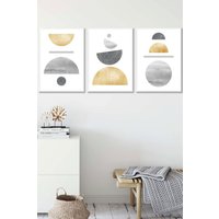 ARTZE Golden Yellow & Grey Abstract Mid Century Geometric Framed Wall Art - Medium in White | Size: W45 cm x H62 cm x D20mm
