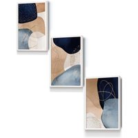 ARTZE Abstract Blue, Beige, Gold Shapes Framed Wall Art - Small in White | Size: W33 cm x H45 cm x D20mm