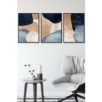 ARTZE Abstract Blue, Beige, Gold Shapes Framed Wall Art - Medium in Black | Size: W45 cm x H62 cm x D20mm