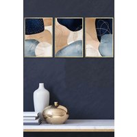 ARTZE Abstract Blue, Beige, Gold Shapes Framed Wall Art - Medium in Metallic Gold | Size: W45 cm x H62 cm x D20mm