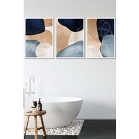 ARTZE Abstract Blue, Beige, Gold Shapes Framed Wall Art - Large in White | Size: W53 cm x H73 cm x D20mm