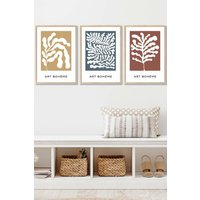 ARTZE Framed Boho Abstract Yellow, Blue, Red Floral Shapes Framed Wall Art - Medium in Light Oak | Size: W45 cm x H62 cm x D20mm