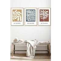 ARTZE Framed Boho Abstract Yellow, Blue, Red Floral Shapes Framed Wall Art - Large in Light Oak | Size: W53 cm x H73 cm x D20mm