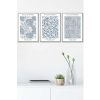 ARTZE Framed Blue William Morris Vintage Floral Framed Wall Art - Medium in Light Grey | Size: W45 cm x H62 cm x D20mm
