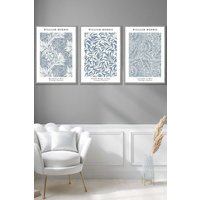 ARTZE Framed Blue William Morris Vintage Floral Framed Wall Art - Large in Light Grey | Size: W53 cm x H73 cm x D20mm