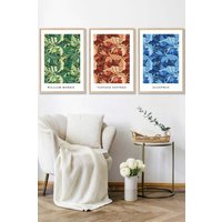 ARTZE Framed Blue, Green Brown William Morris Floral Framed Wall Art - Large in Light Oak | Size: W53 cm x H73 cm x D20mm