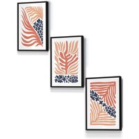 ARTZE Framed Blue & Pink Boho Abstract Floral Framed Wall Art - Small in Black | Size: W33 cm x H45 cm x D20mm