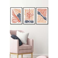 ARTZE Framed Blue & Pink Boho Abstract Floral Framed Wall Art - Medium in Black | Size: W45 cm x H62 cm x D20mm