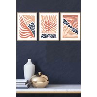 ARTZE Framed Blue & Pink Boho Abstract Floral Framed Wall Art - Large in Light Oak | Size: W53 cm x H73 cm x D20mm