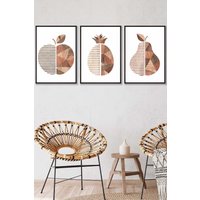 ARTZE Framed Geometric Wood Grain Effect Fruit Framed Wall Art - Large in Black | Size: W53 cm x H73 cm x D20mm
